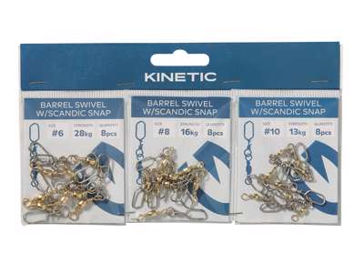 KINETIC BARREL SWIVEL W/SCANDIC SNAP 3-PAK BRASS