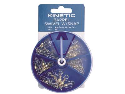 KINETIC BARREL SWIVEL W/SNAP ASSORTMENT